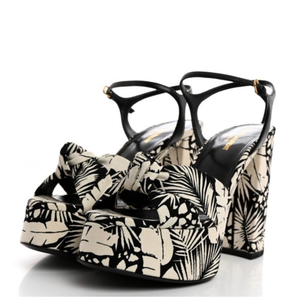 Canvas Floral Bianca 125 Platform SandalsBlack White // - Picture 1 of 8